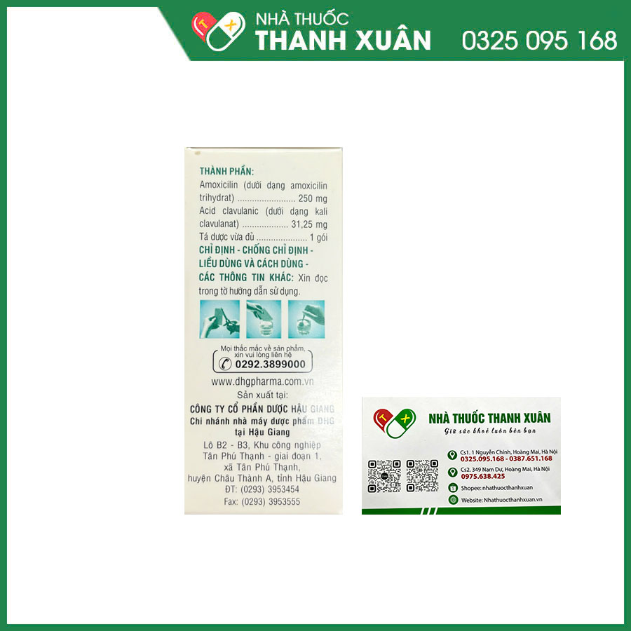 Klamentin 250/31.25 DHG Pharma điều trị nhiễm khuẩn hô hấp, tiết niệu, da&amp; mô mềm, xương khớp